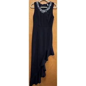 LA SCALA Women's Asymmetrical Side Ruffle Gown Rhinestone Embellished Neckline M